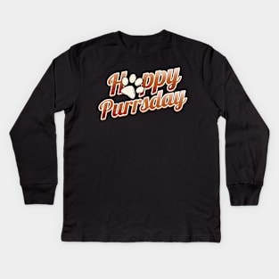 Lettering Happy Purrsday With Cat Paw On Purrsday Kids Long Sleeve T-Shirt